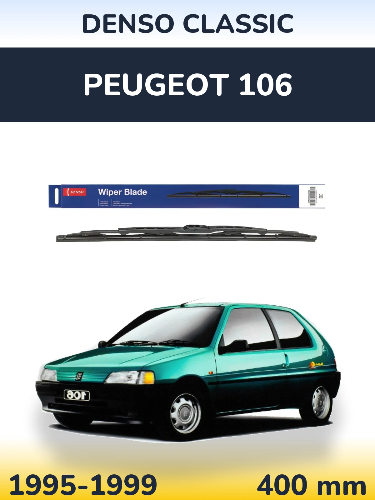 Rear wiper blade Denso Classic 400 mm for Peugeot 106 1995-1999