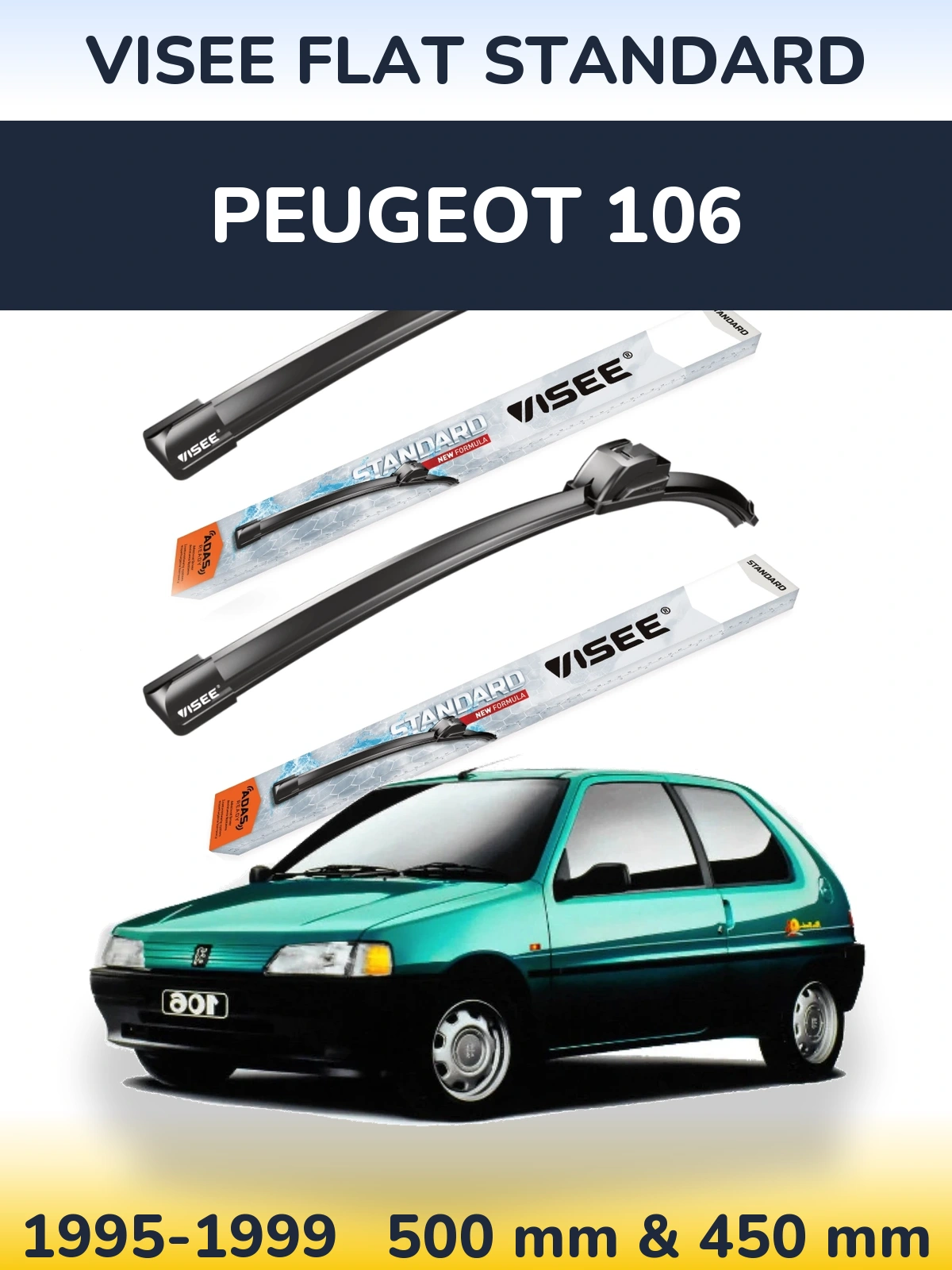 Комплект передних дворников VISEE FLAT STANDARD 500 & 450 мм для Peugeot 106 1995-1999