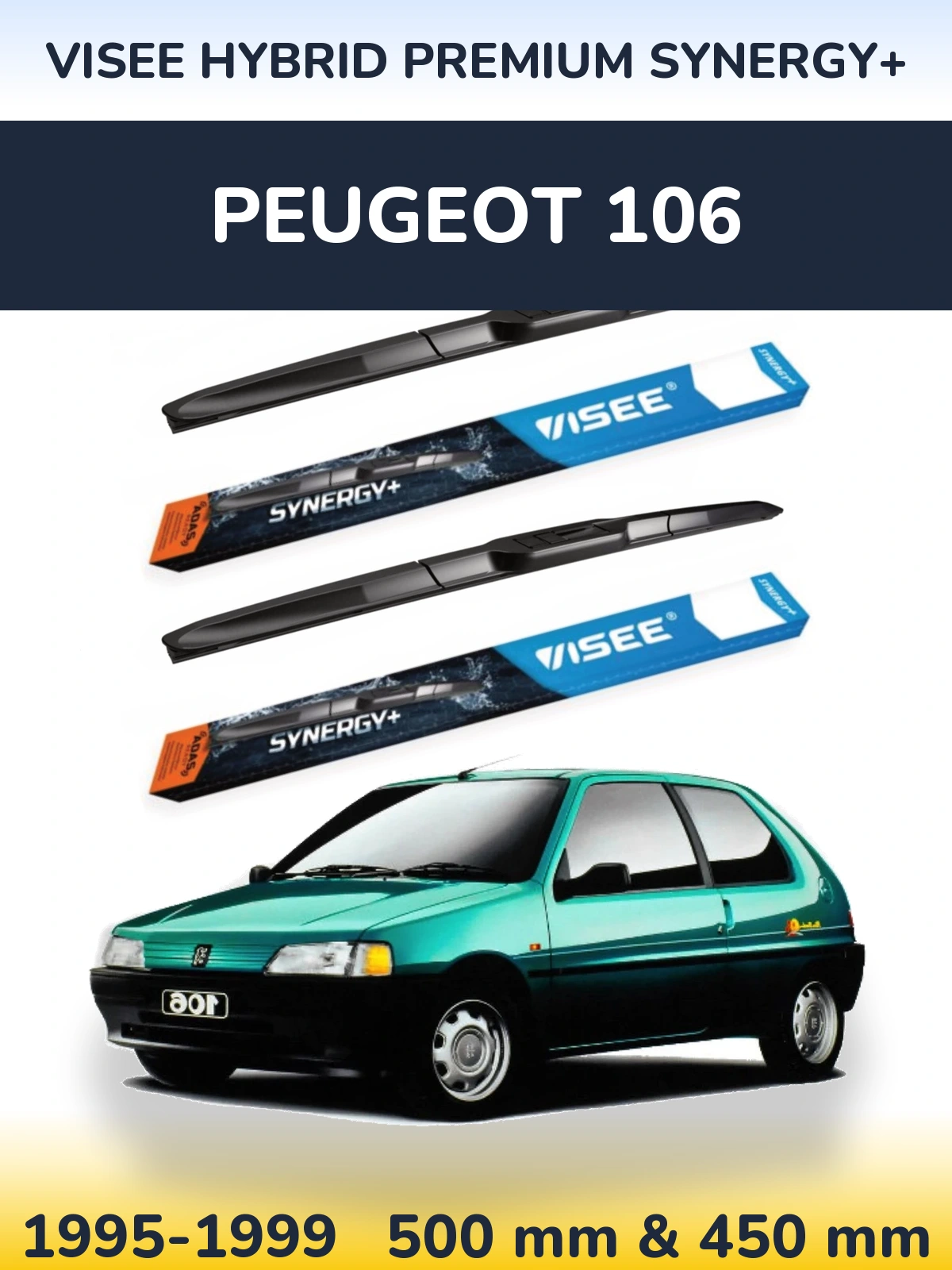 Комплект передних дворников VISEE HYBRID PREMIUM SYNERGY+ 500 & 450 мм для Peugeot 106 1995-1999