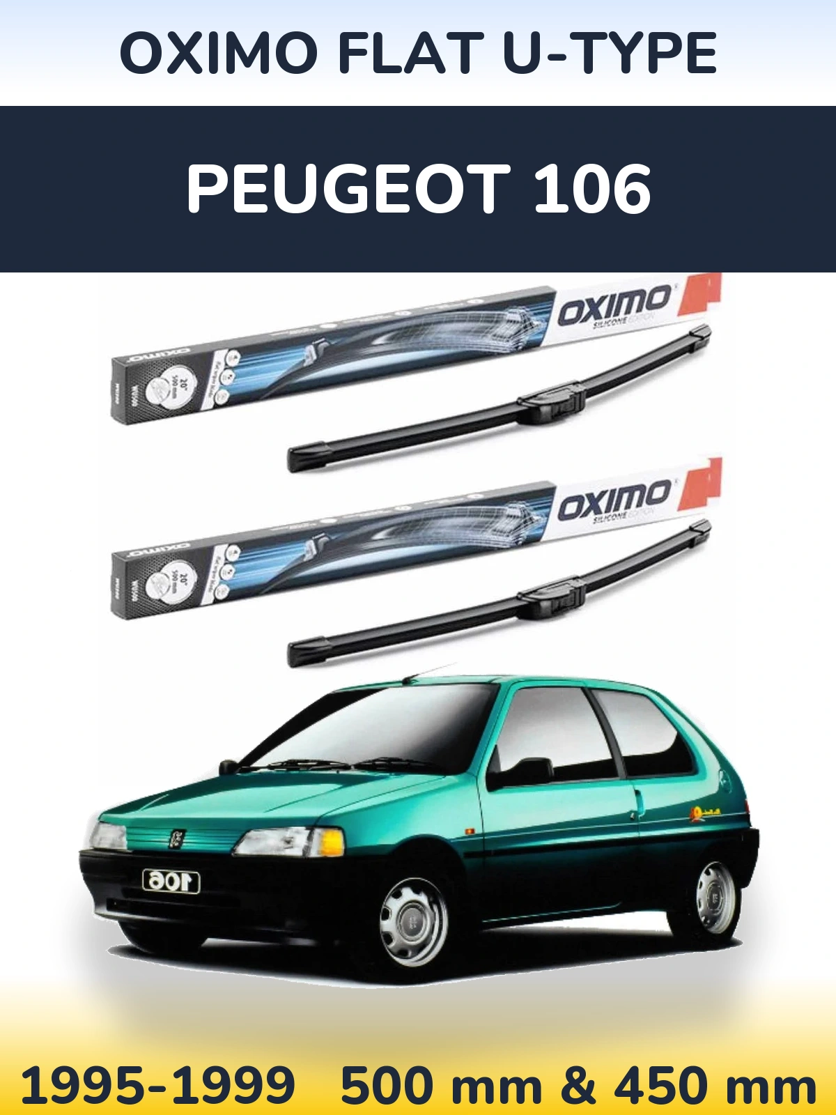 Комплект передних дворников Oximo Flat U-type 500 & 450 мм для Peugeot 106 1995-1999