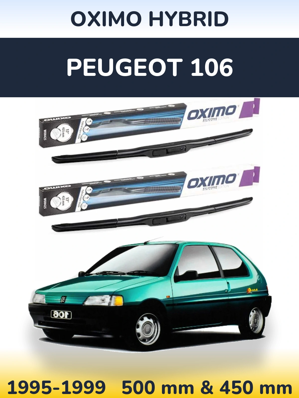 Комплект передних дворников Oximo Hybrid 500 & 450 мм для Peugeot 106 1995-1999