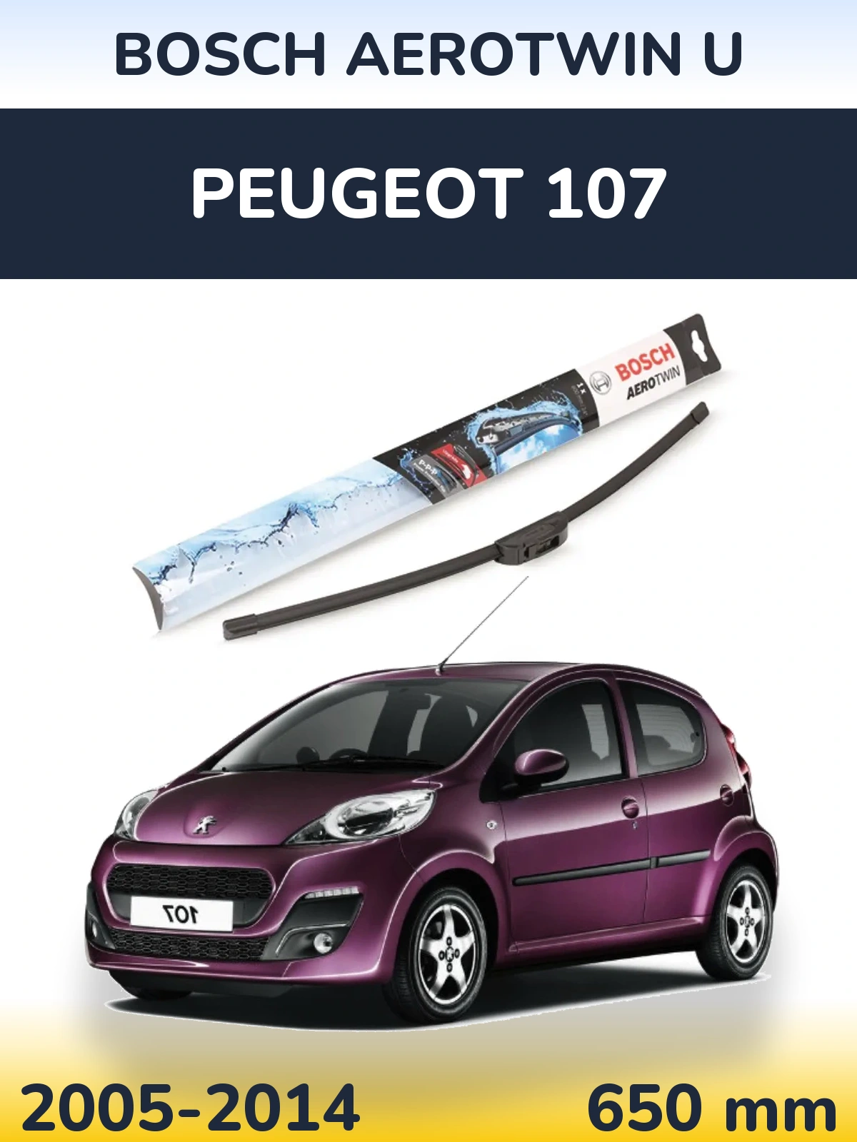 Przednia wycieraczka BOSCH AeroTwin U 650 mm do Peugeot 107 2005-2014