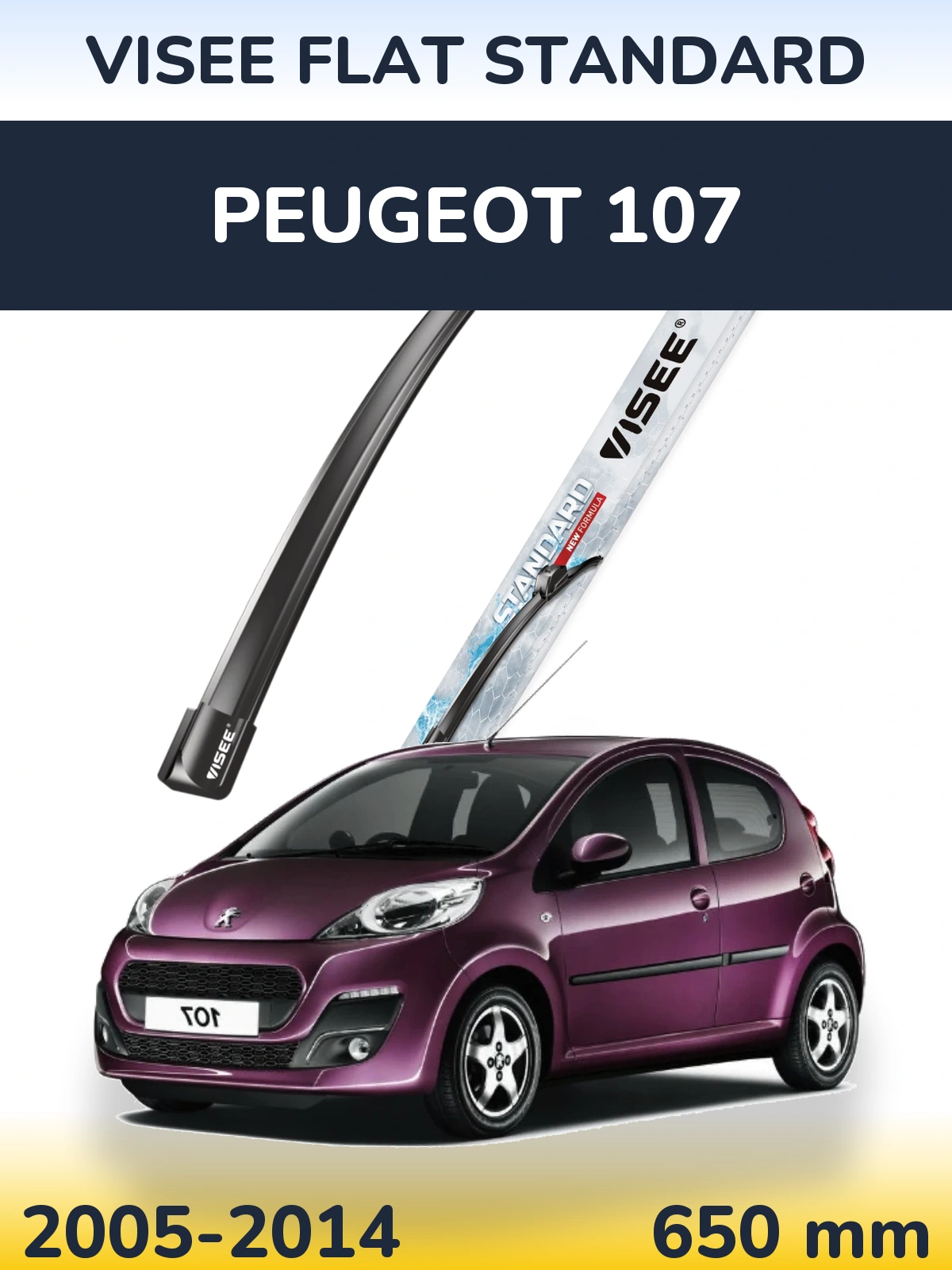 Przednia wycieraczka VISEE FLAT STANDARD 650 mm do Peugeot 107 2005-2014