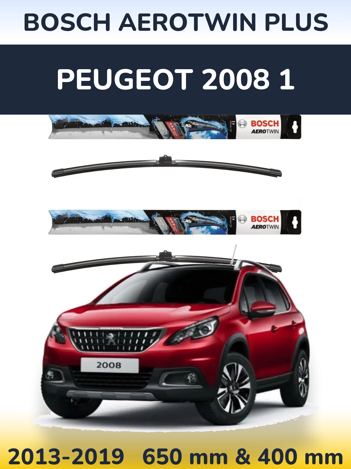 Komplet przednich wycieraczek BOSCH AeroTwin Plus 650 & 400 mm do Peugeot 2008 1 2013-2019