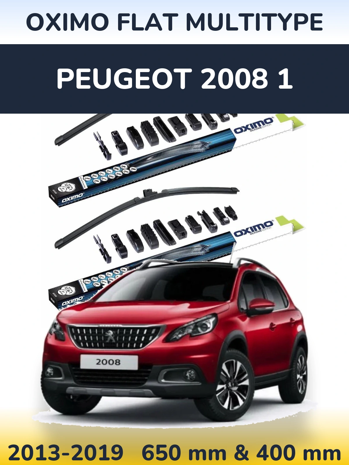 Комплект передних дворников Oximo Flat MultiТипe 650 & 400 мм для Peugeot 2008 1 2013-2019