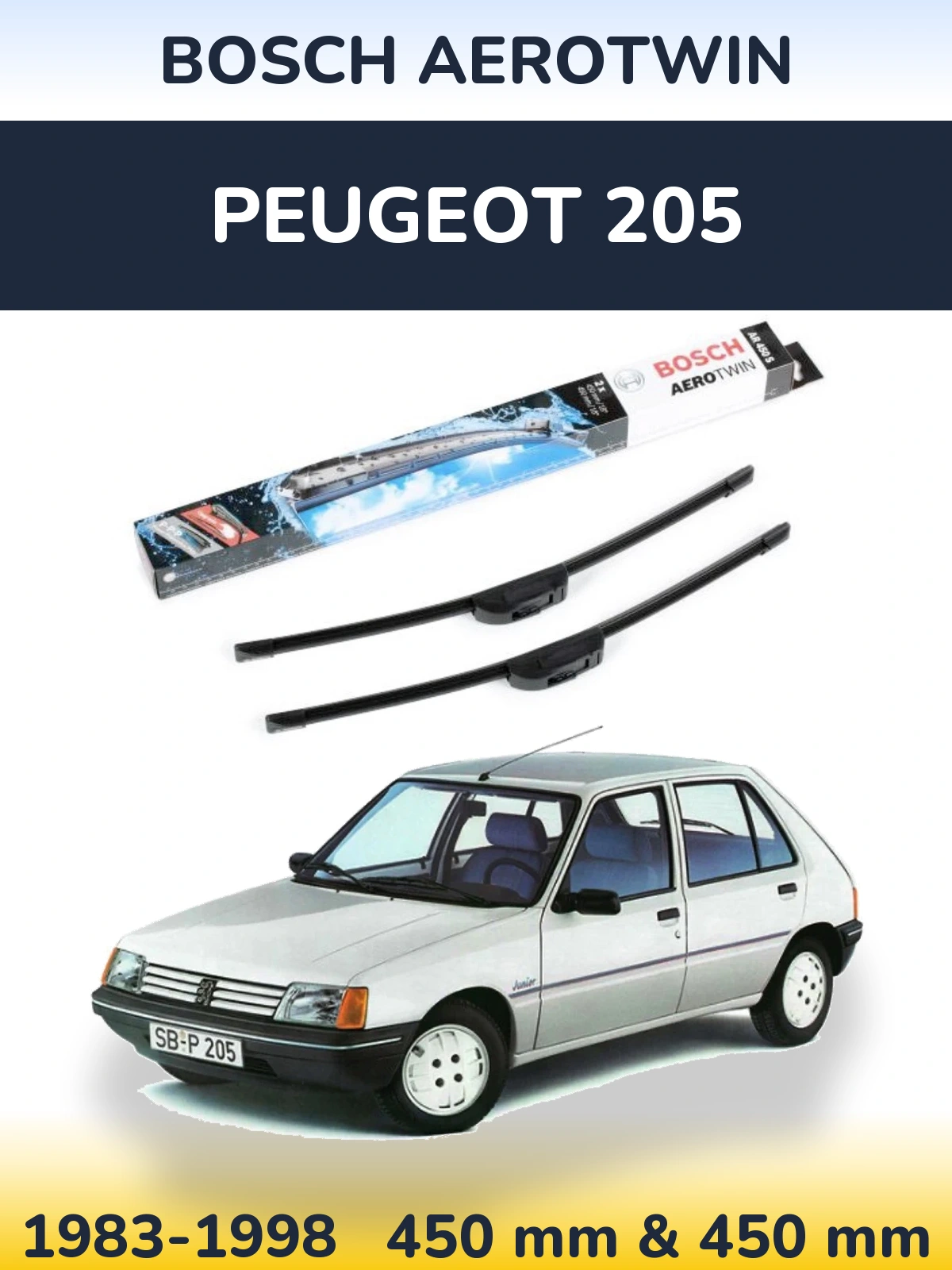 Komplet przednich wycieraczek BOSCH AeroTwin 450 & 450 mm do Peugeot 205 1983-1998