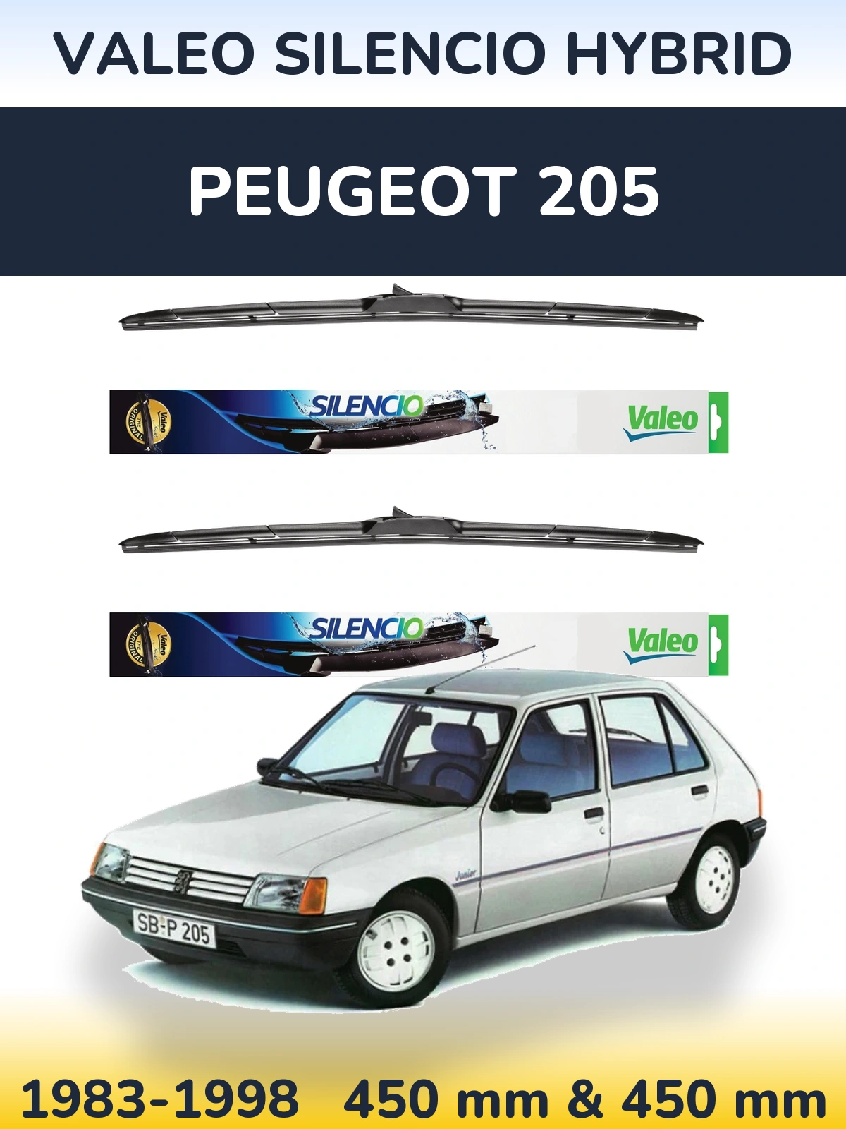 Komplet przednich wycieraczek Valeo Silencio Hybrid 450 & 450 mm do Peugeot 205 1983-1998
