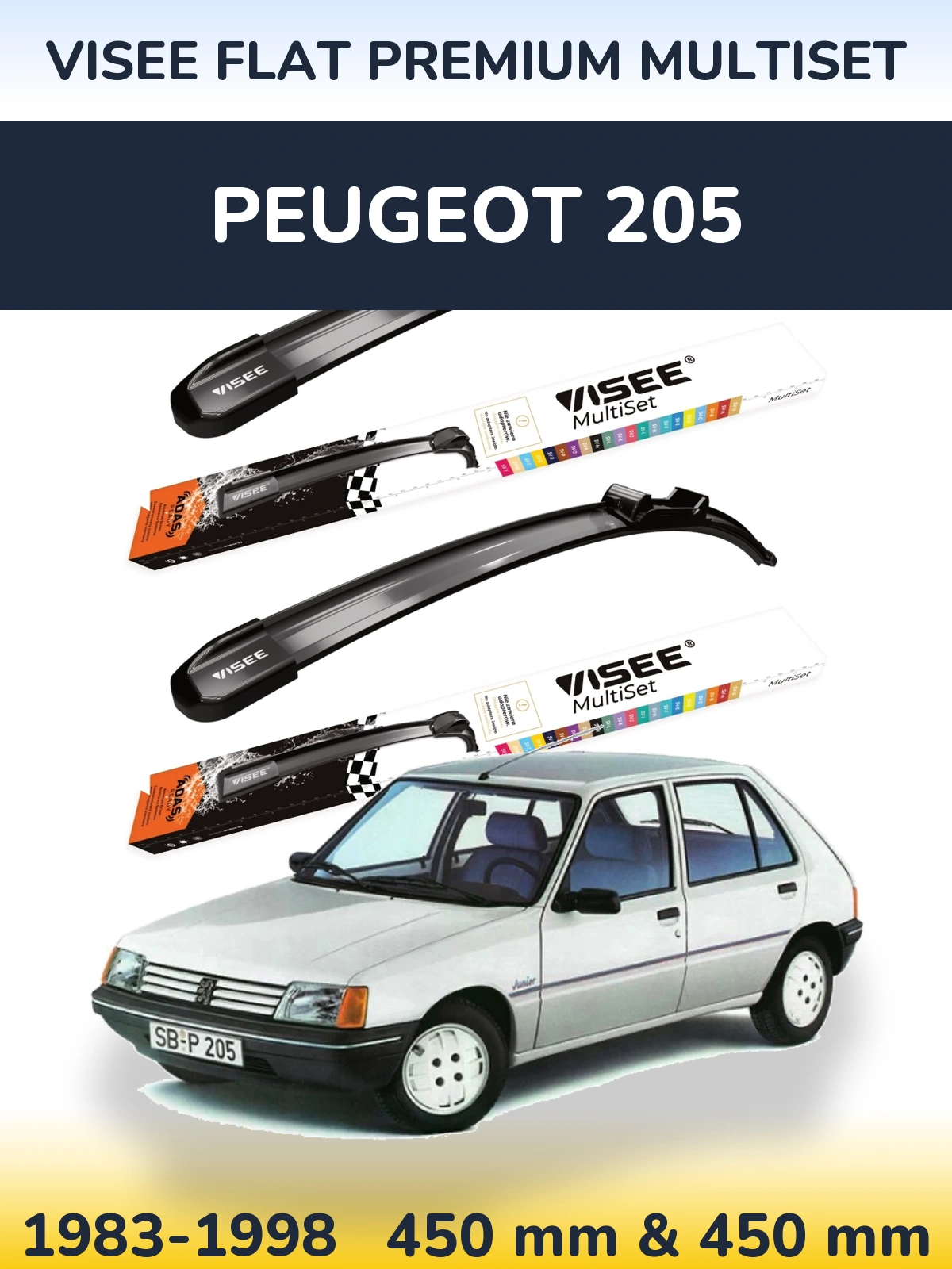 Komplet przednich wycieraczek VISEE FLAT PREMIUM MultiSet 450 & 450 mm do Peugeot 205 1983-1998