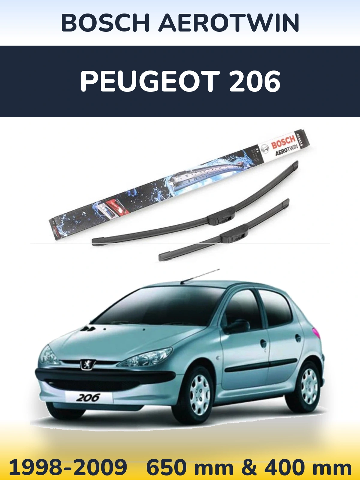 Komplet przednich wycieraczek BOSCH AeroTwin 650 & 400 mm do Peugeot 206 1998-2009