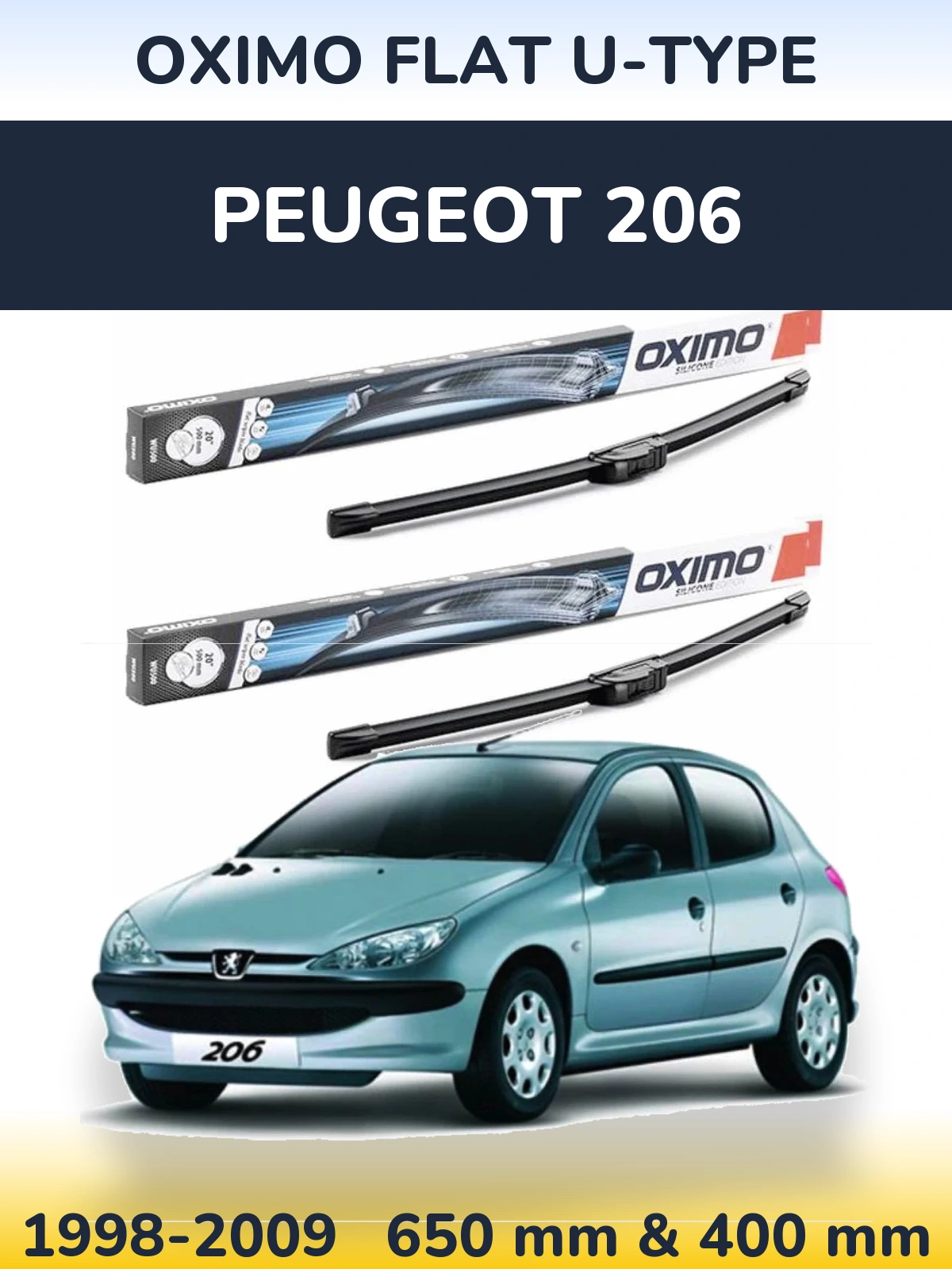 Komplet przednich wycieraczek Oximo Flat U-type 650 & 400 mm do Peugeot 206 1998-2009