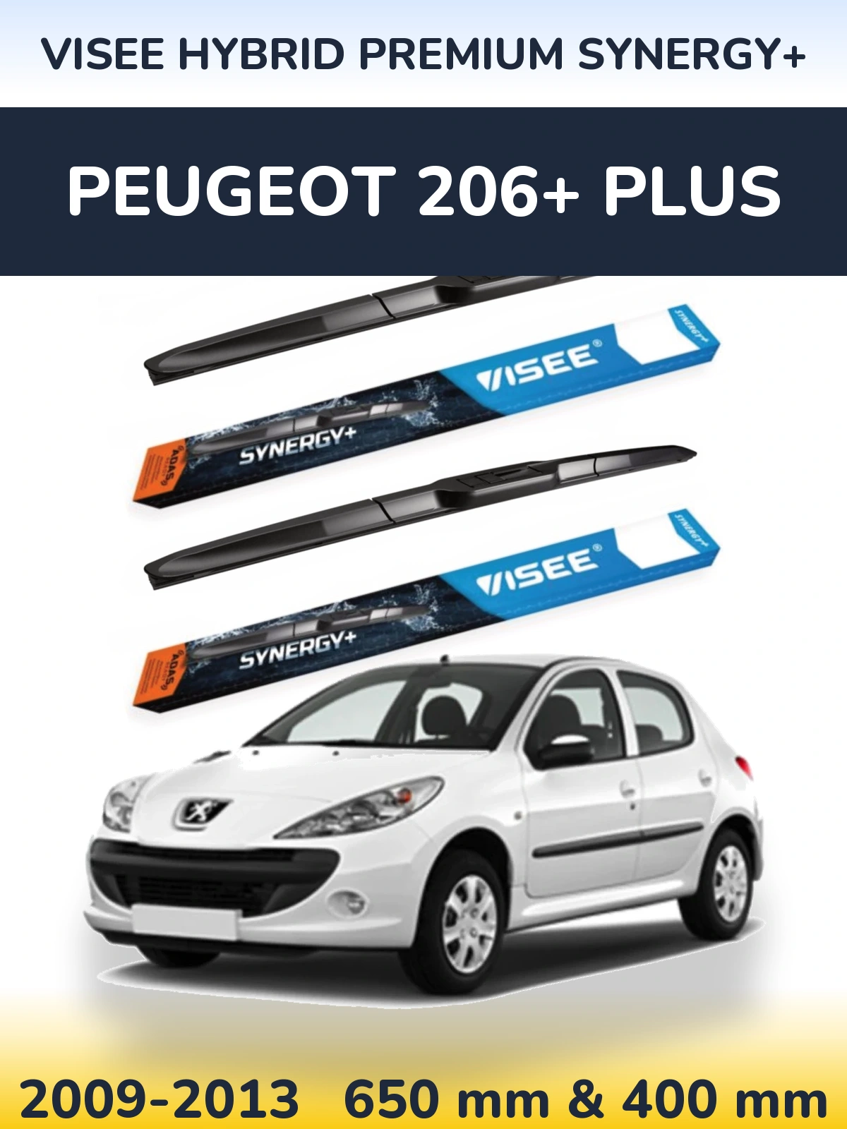 Komplet przednich wycieraczek VISEE HYBRID PREMIUM SYNERGY+ 650 & 400 mm do Peugeot 206+ Plus 2009-2013