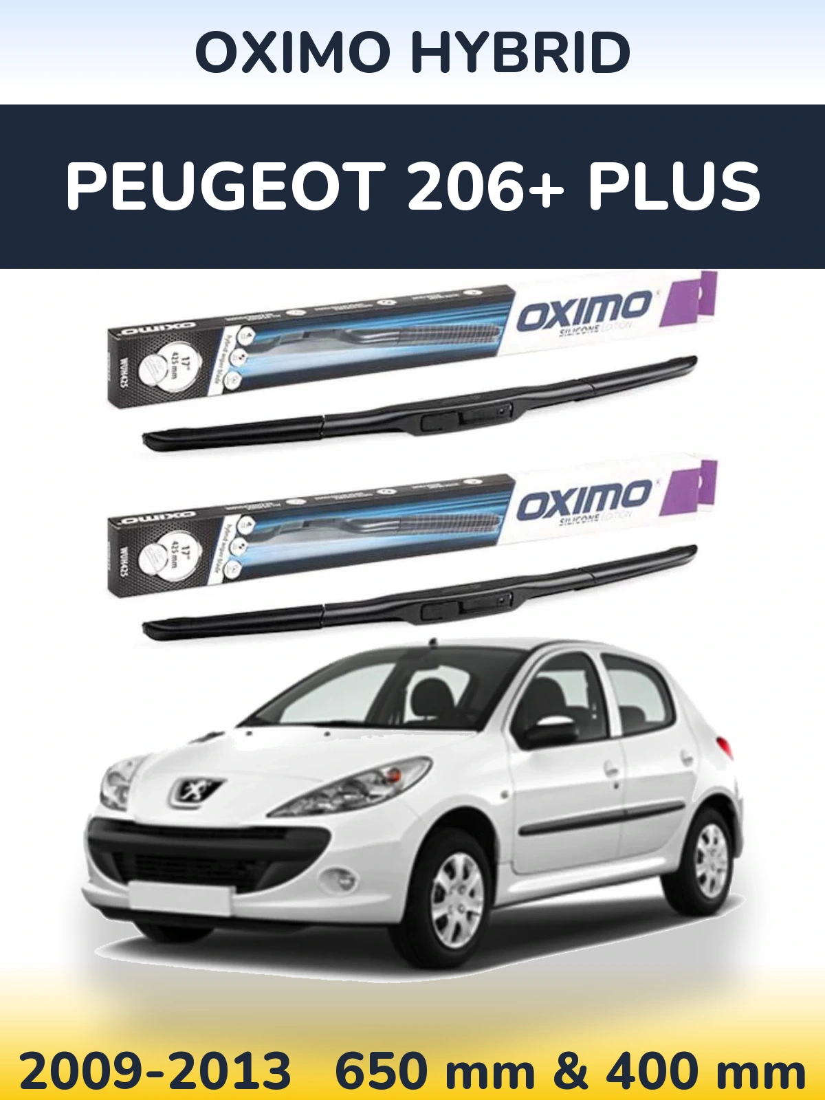 Front wiper blade set Oximo Hybrid 650 & 400 mm for Peugeot 206+ Plus 2009-2013