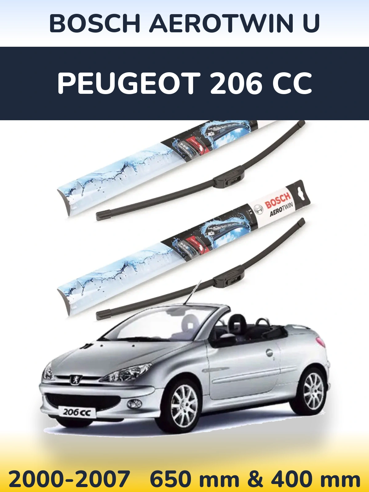 Komplet przednich wycieraczek BOSCH AeroTwin U 650 & 400 mm do Peugeot 206 CC 2000-2007