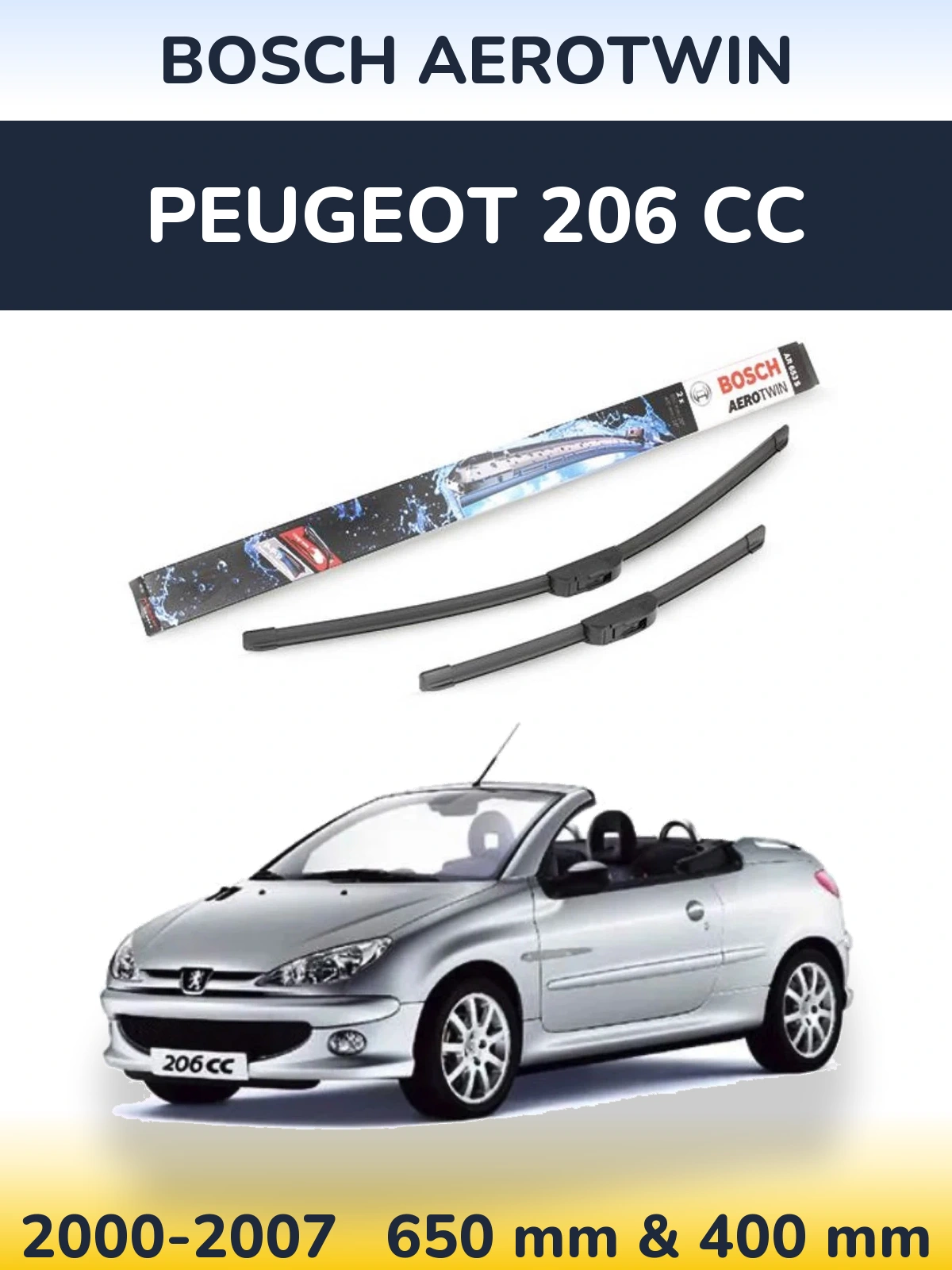 Komplet przednich wycieraczek BOSCH AeroTwin 650 & 400 mm do Peugeot 206 CC 2000-2007