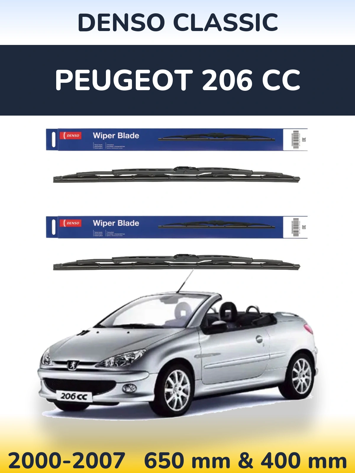 Komplet przednich wycieraczek Denso Classic 650 & 400 mm do Peugeot 206 CC 2000-2007