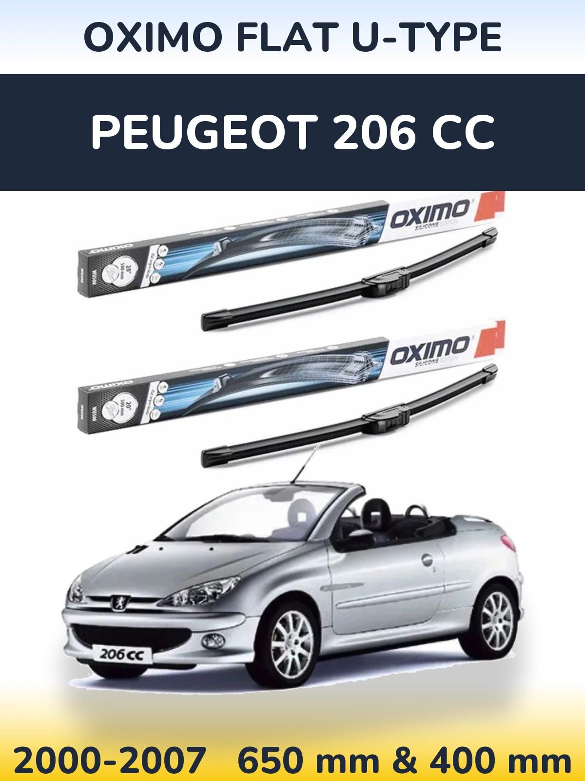 Komplet przednich wycieraczek Oximo Flat U-type 650 & 400 mm do Peugeot 206 CC 2000-2007