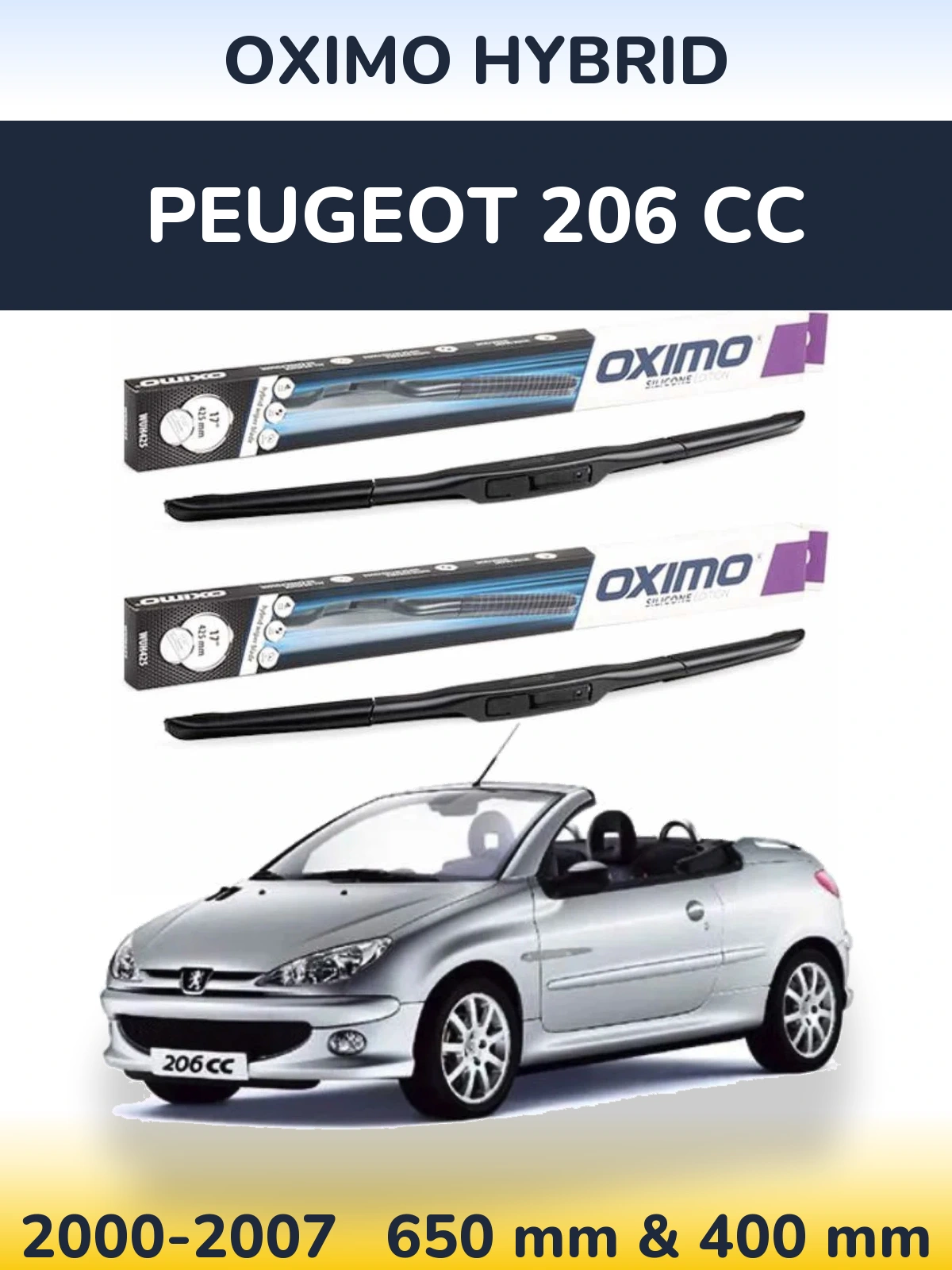 Komplet przednich wycieraczek Oximo Hybrid 650 & 400 mm do Peugeot 206 CC 2000-2007