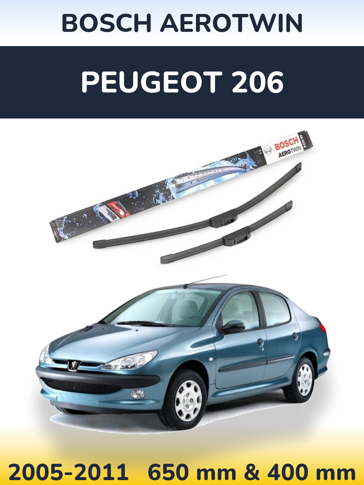 Komplet przednich wycieraczek BOSCH AeroTwin 650 & 400 mm do Peugeot 206 2005-2011