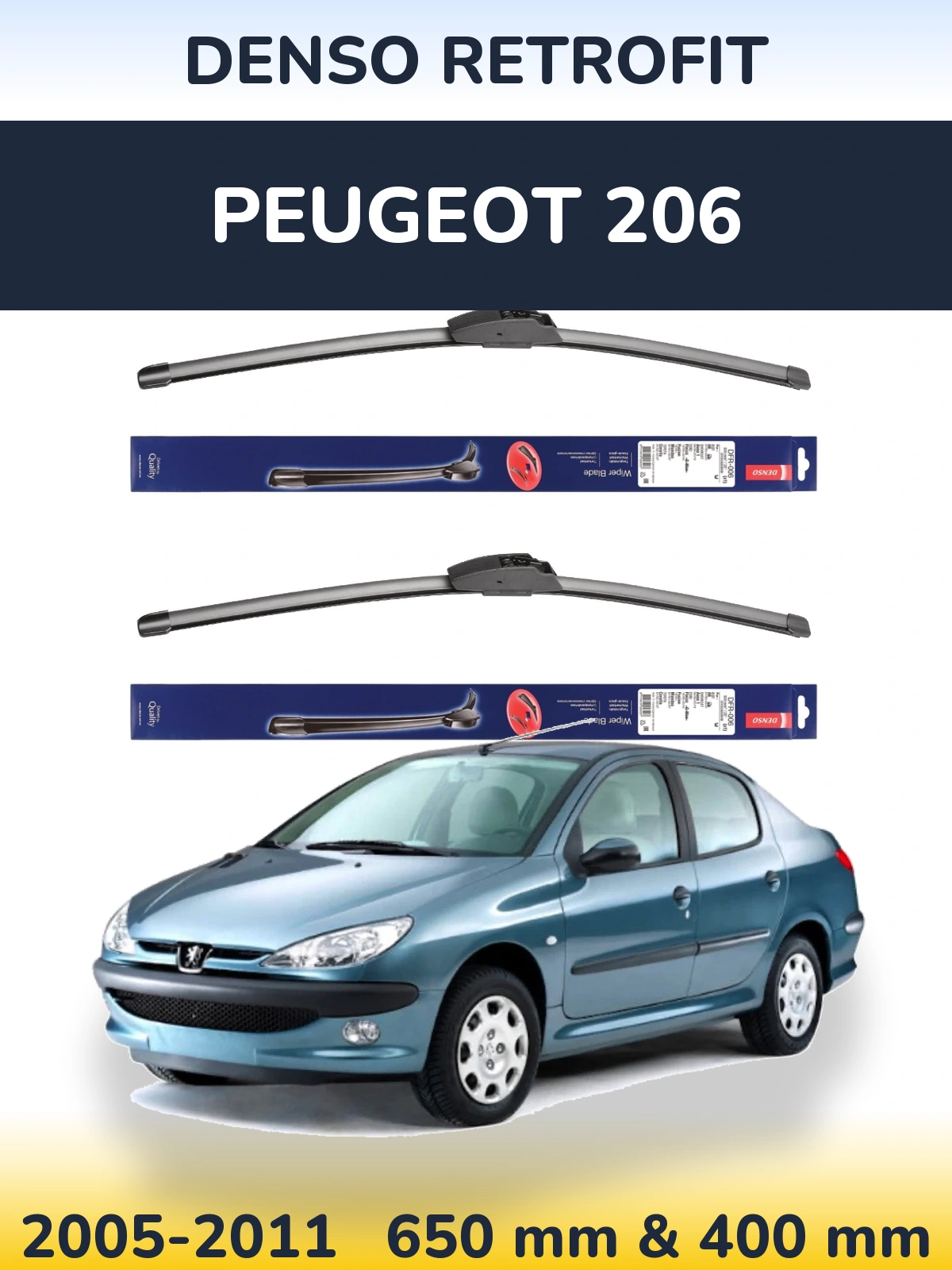 Комплект передних дворников Denso Retrofit 650 & 400 мм для Peugeot 206 2005-2011