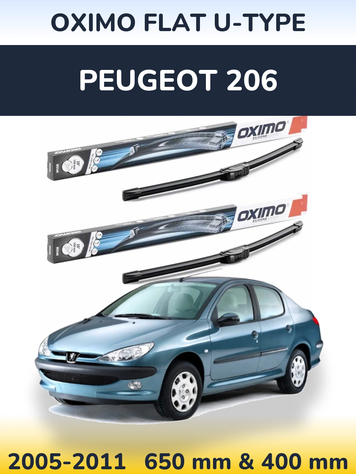 Комплект передних дворников Oximo Flat U-type 650 & 400 мм для Peugeot 206 2005-2011