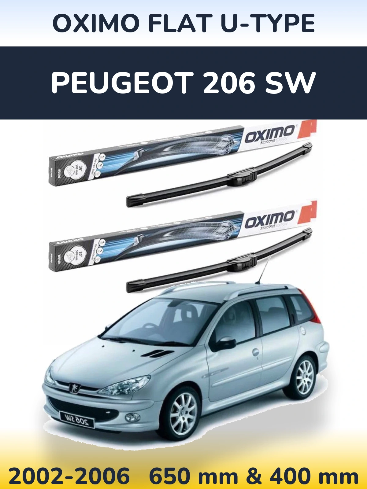 Комплект передних дворников Oximo Flat U-type 650 & 400 мм для Peugeot 206 SW 2002-2006
