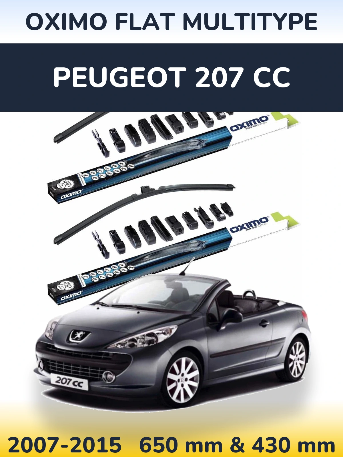 Комплект передних дворников Oximo Flat MultiТипe 650 & 430 мм для Peugeot 207 CC 2007-2015