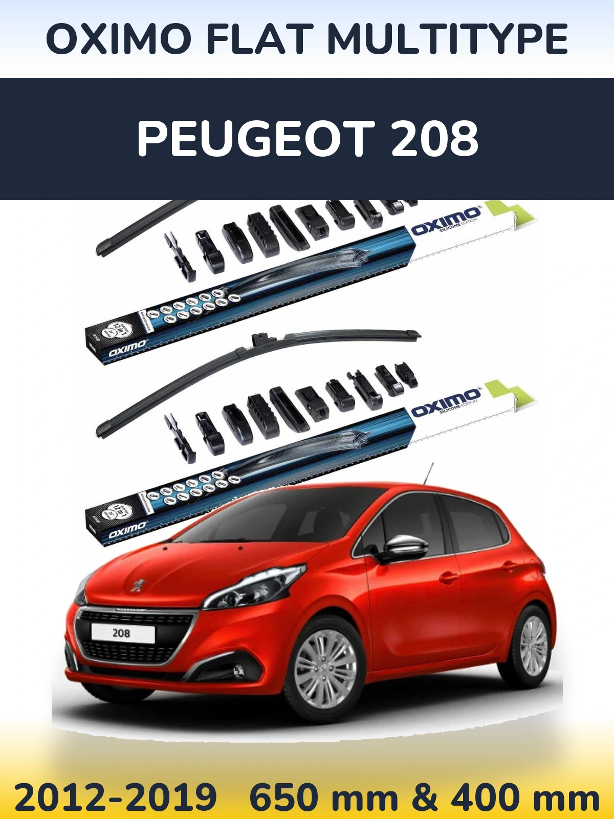 Комплект передних дворников Oximo Flat MultiТипe 650 & 400 мм для Peugeot 208 2012-2019