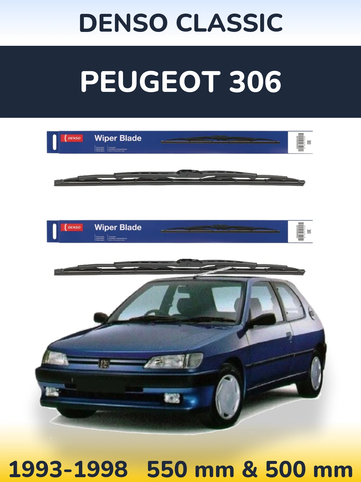 Komplet przednich wycieraczek Denso Classic 550 & 500 mm do Peugeot 306 1993-1998