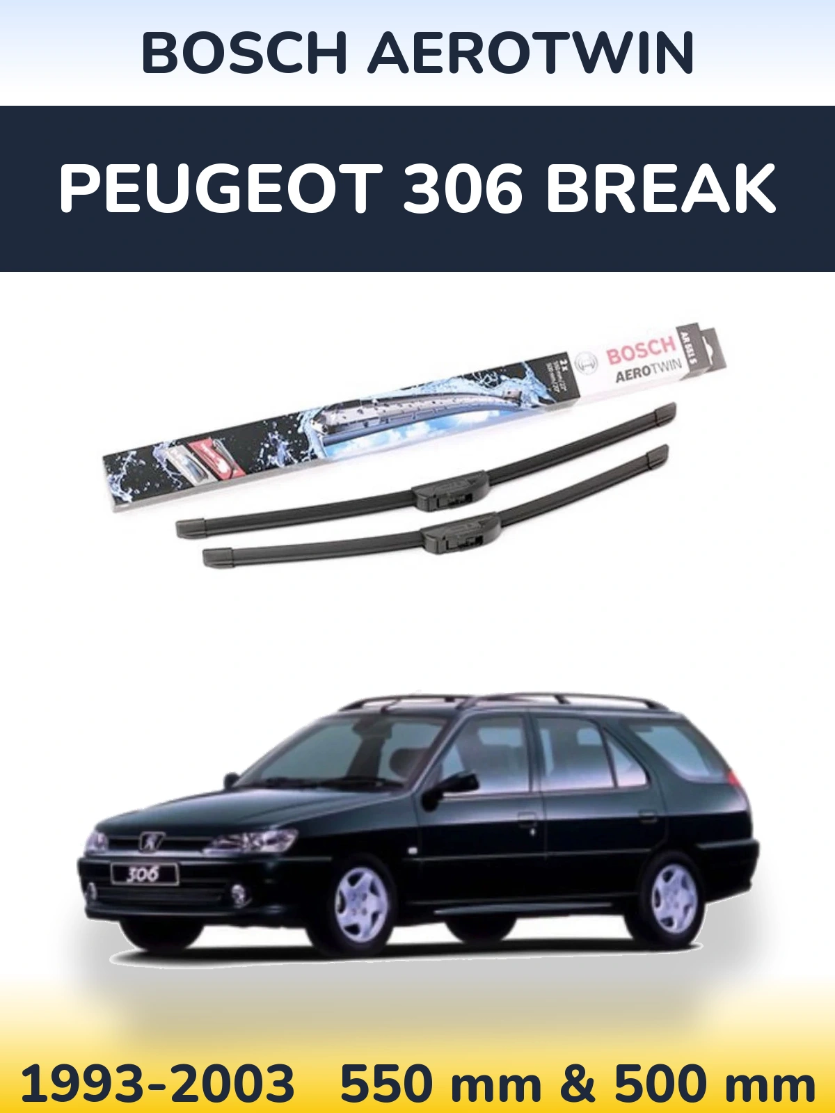 Комплект передних дворников BOSCH AeroTwin 550 & 500 мм для Peugeot 306 Break 1993-2003