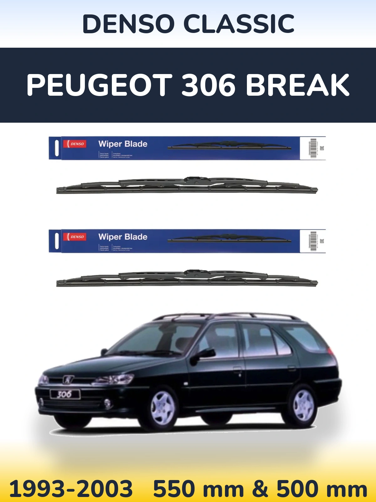 Komplet przednich wycieraczek Denso Classic 550 & 500 mm do Peugeot 306 Break 1993-2003