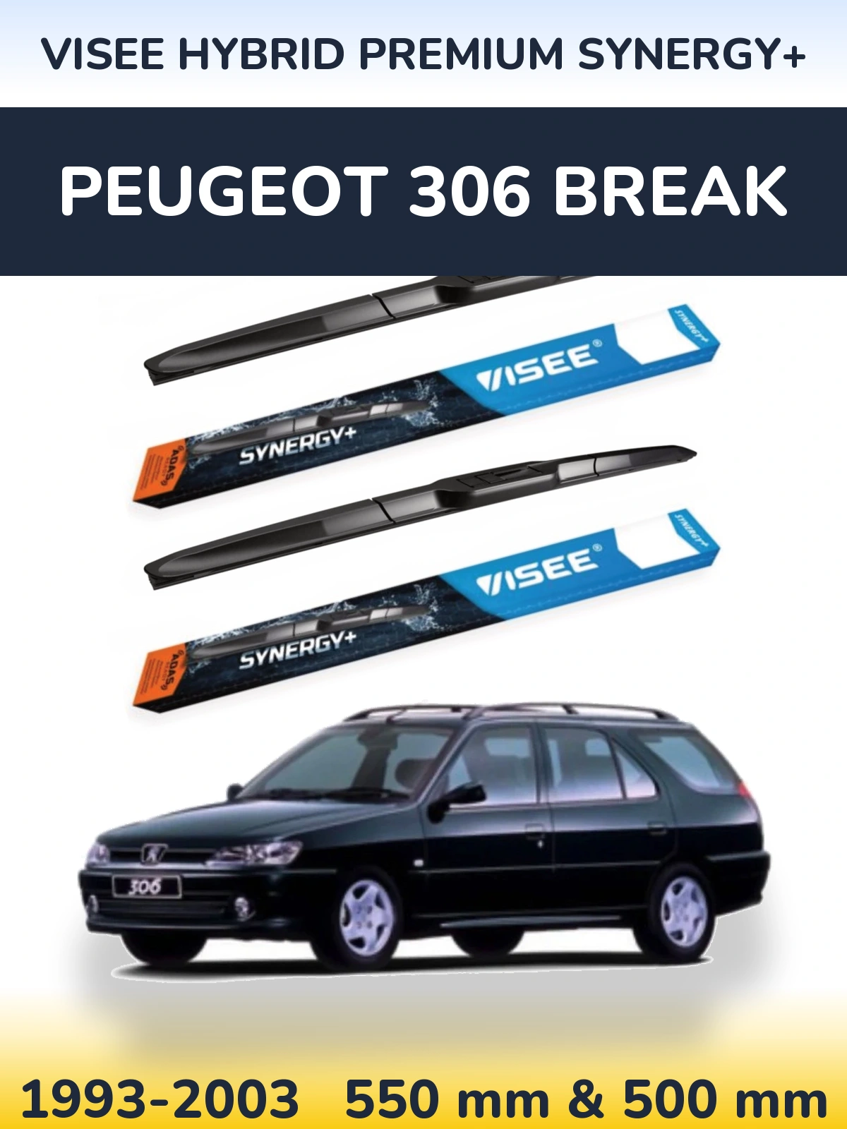 Комплект передних дворников VISEE HYBRID PREMIUM SYNERGY+ 550 & 500 мм для Peugeot 306 Break 1993-2003