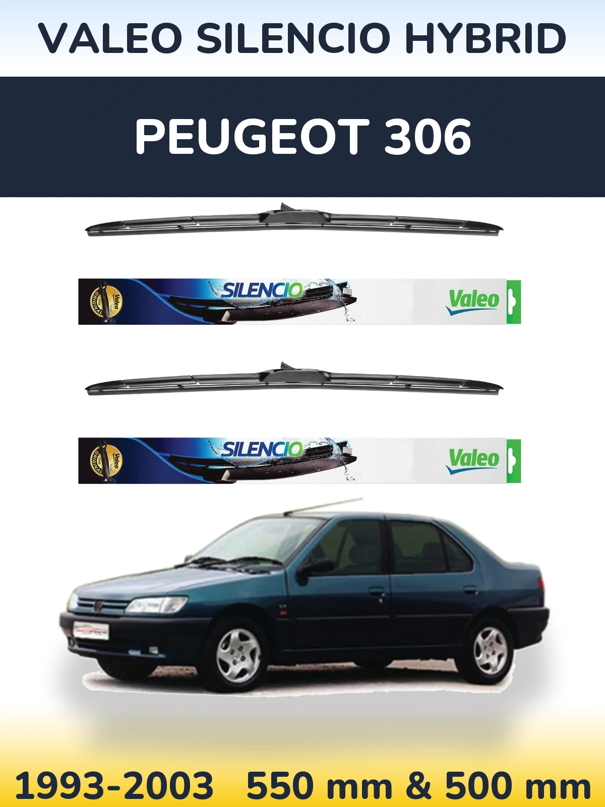 Komplet przednich wycieraczek Valeo Silencio Hybrid 550 & 500 mm do Peugeot 306 1993-2003