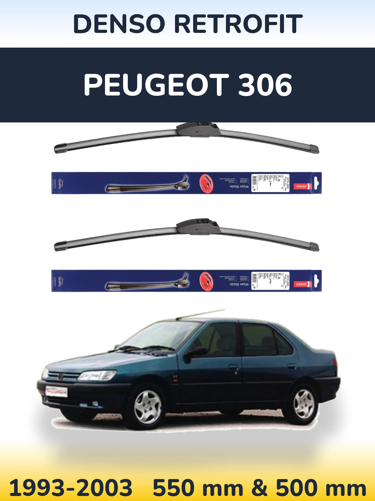 Komplet przednich wycieraczek Denso Retrofit 550 & 500 mm do Peugeot 306 1993-2003