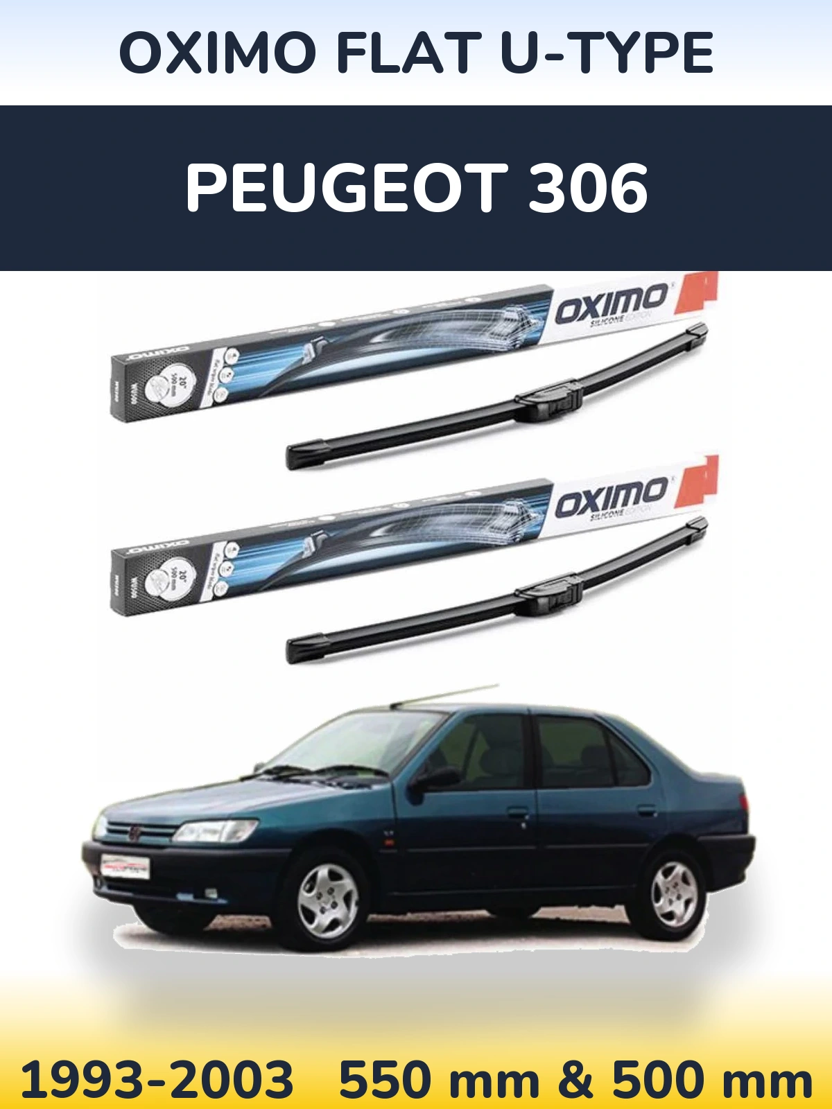 Комплект передних дворников Oximo Flat U-type 550 & 500 мм для Peugeot 306 1993-2003