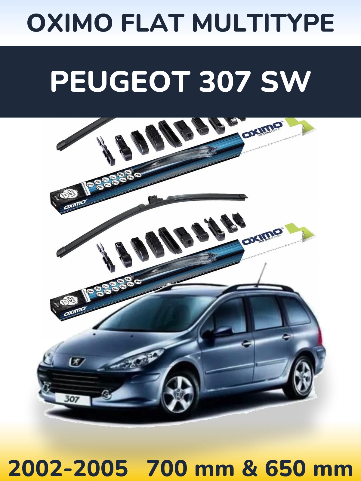 Комплект передних дворников Oximo Flat MultiТипe 700 & 650 мм для Peugeot 307 SW 2002-2005
