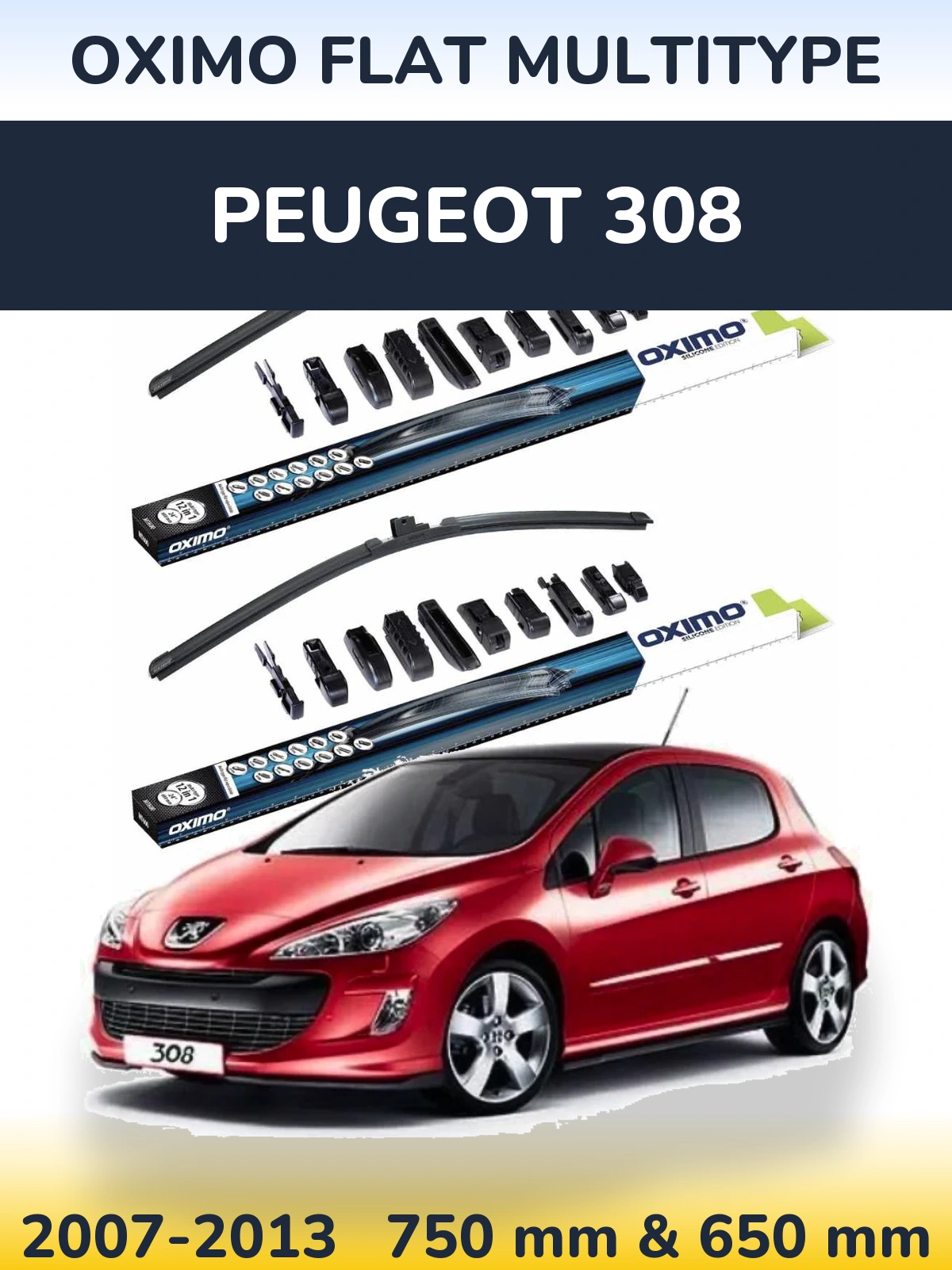 Komplet przednich wycieraczek Oximo Flat MultiType 750 & 650 mm do Peugeot 308 2007-2013