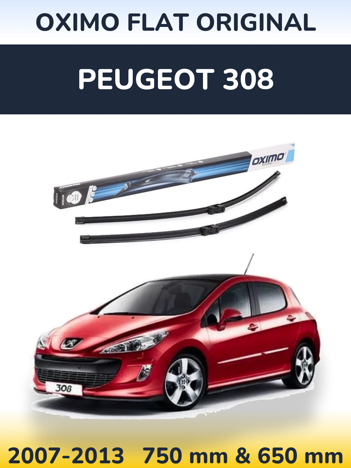 Комплект передних дворников Oximo Flat Original 750 & 650 мм для Peugeot 308 2007-2013