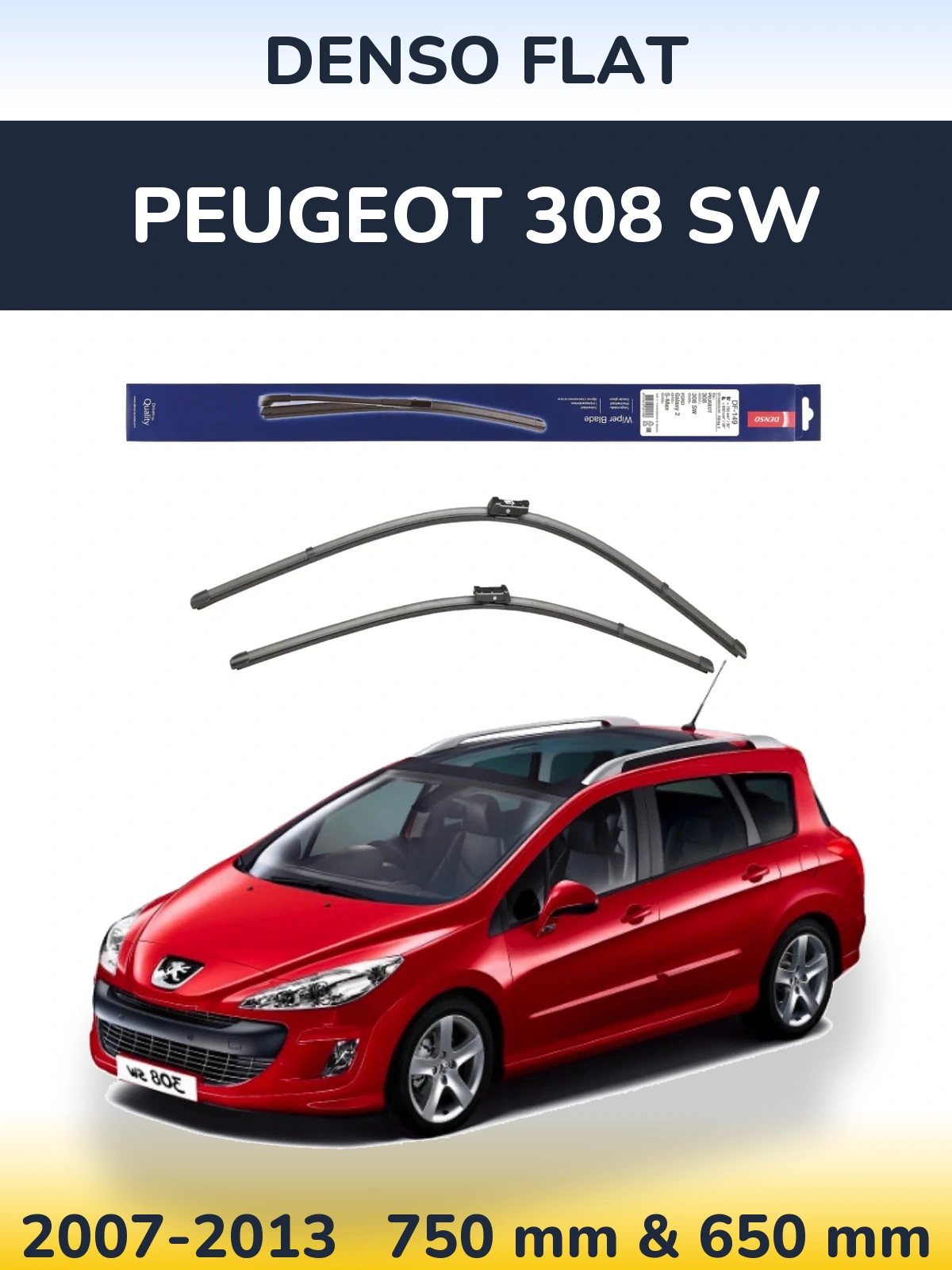 Komplet przednich wycieraczek Denso Flat 750 & 650 mm do Peugeot 308 SW 2007-2013