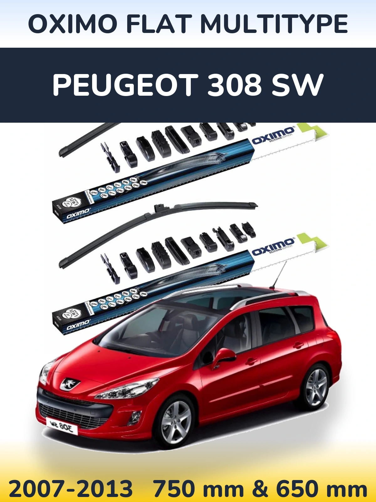 Komplet przednich wycieraczek Oximo Flat MultiType 750 & 650 mm do Peugeot 308 SW 2007-2013