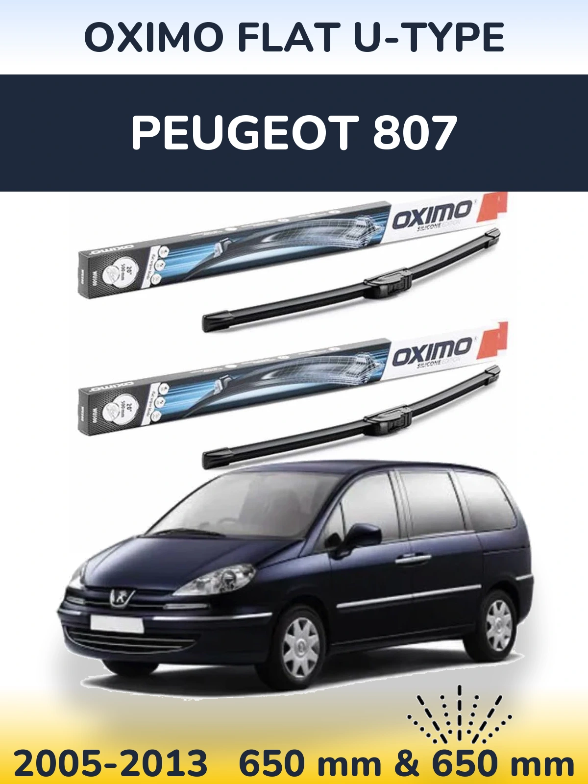 Komplet przednich wycieraczek Oximo Flat U-type 650 & 650 mm do Peugeot 807 2005-2013