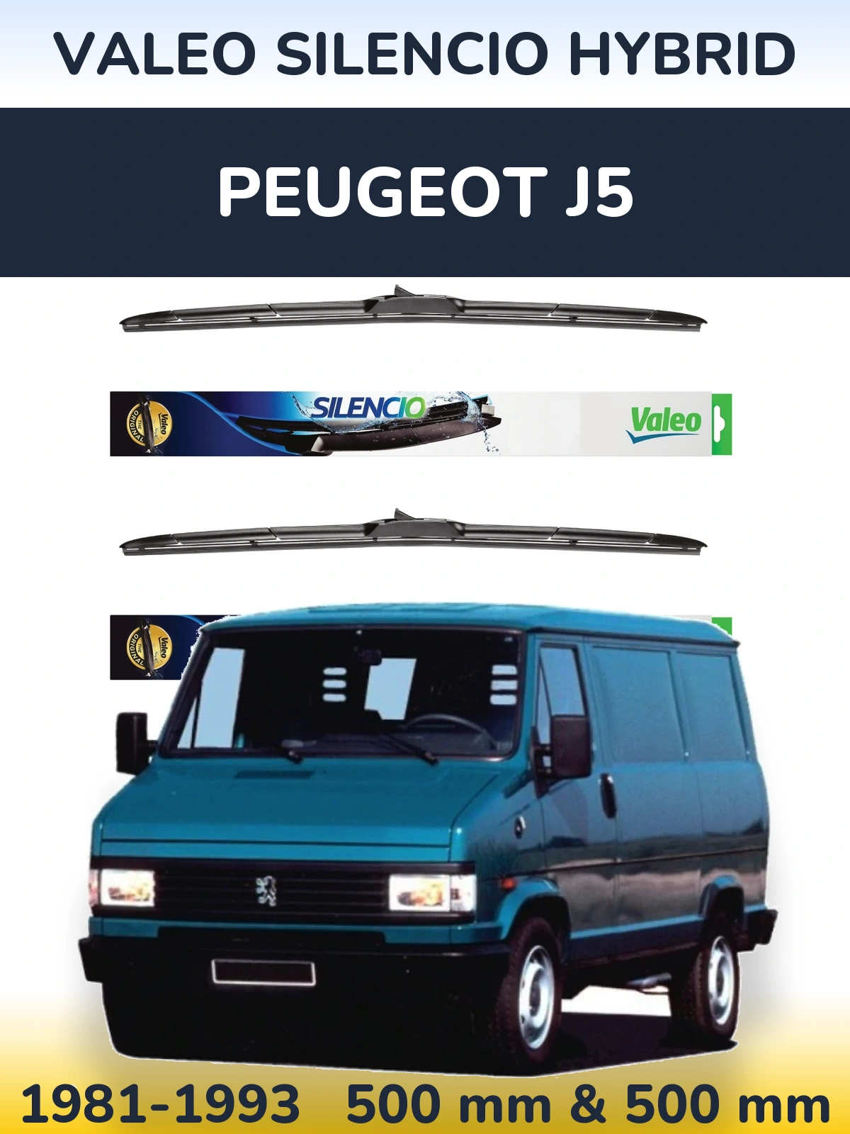 Komplet przednich wycieraczek Valeo Silencio Hybrid 500 & 500 mm do Peugeot J5 1981-1993