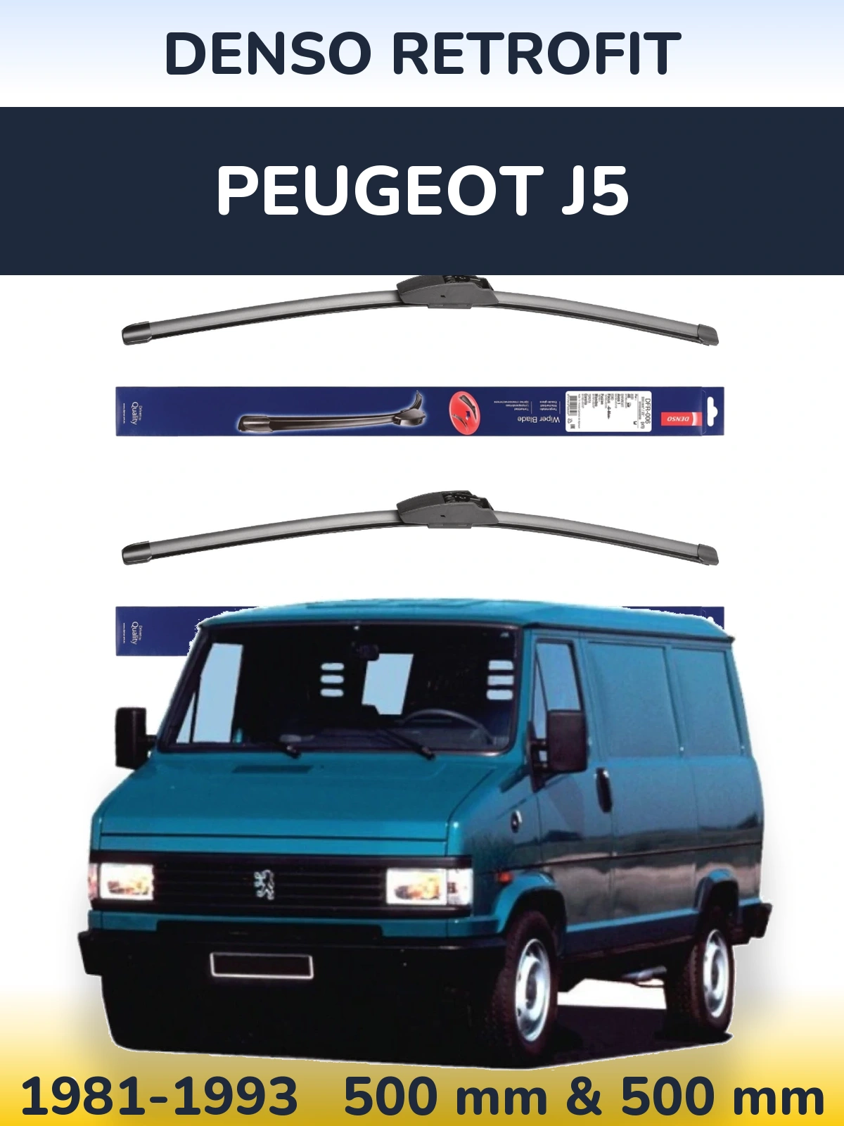 Komplet przednich wycieraczek Denso Retrofit 500 & 500 mm do Peugeot J5 1981-1993