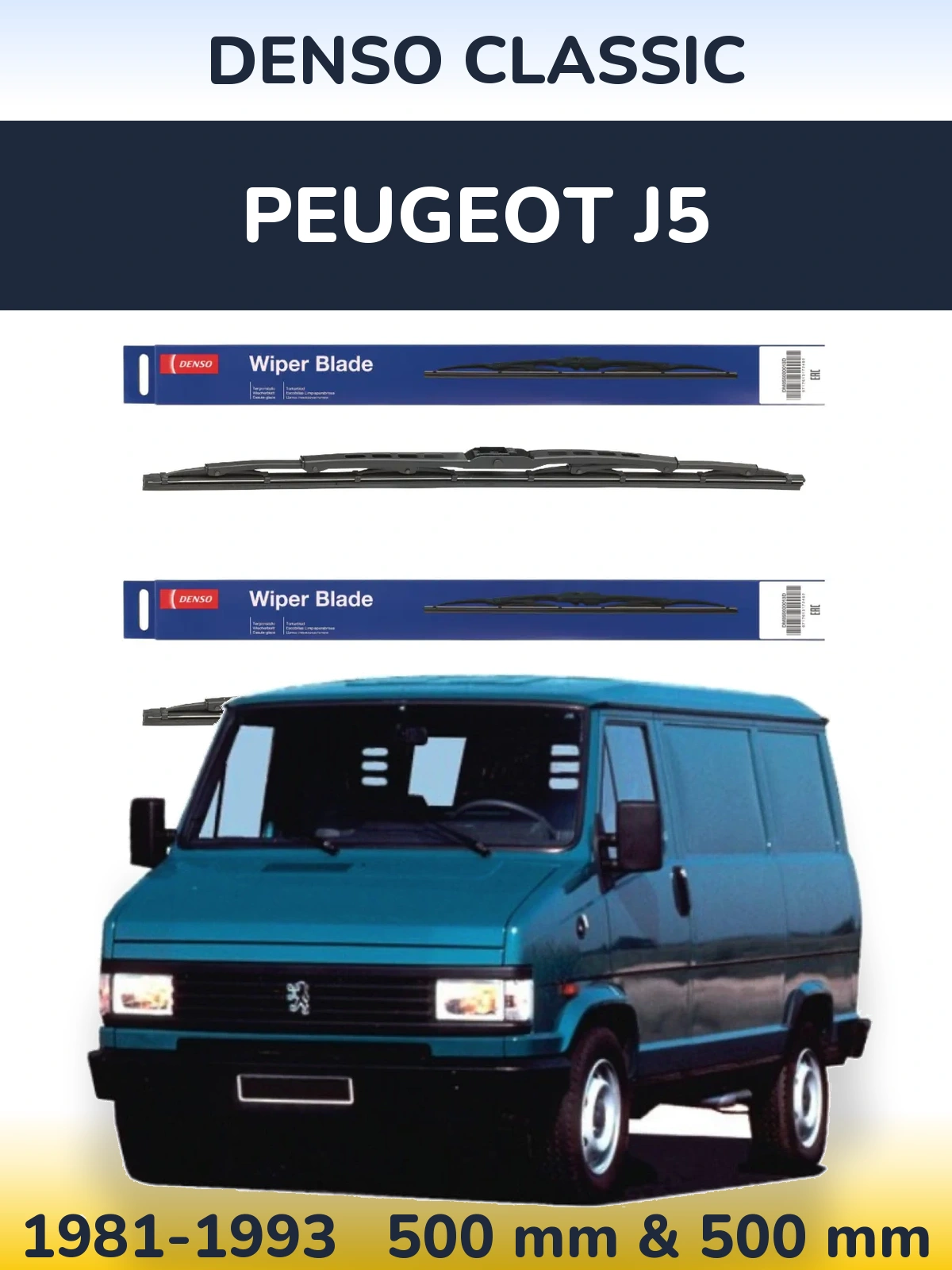 Komplet przednich wycieraczek Denso Classic 500 & 500 mm do Peugeot J5 1981-1993