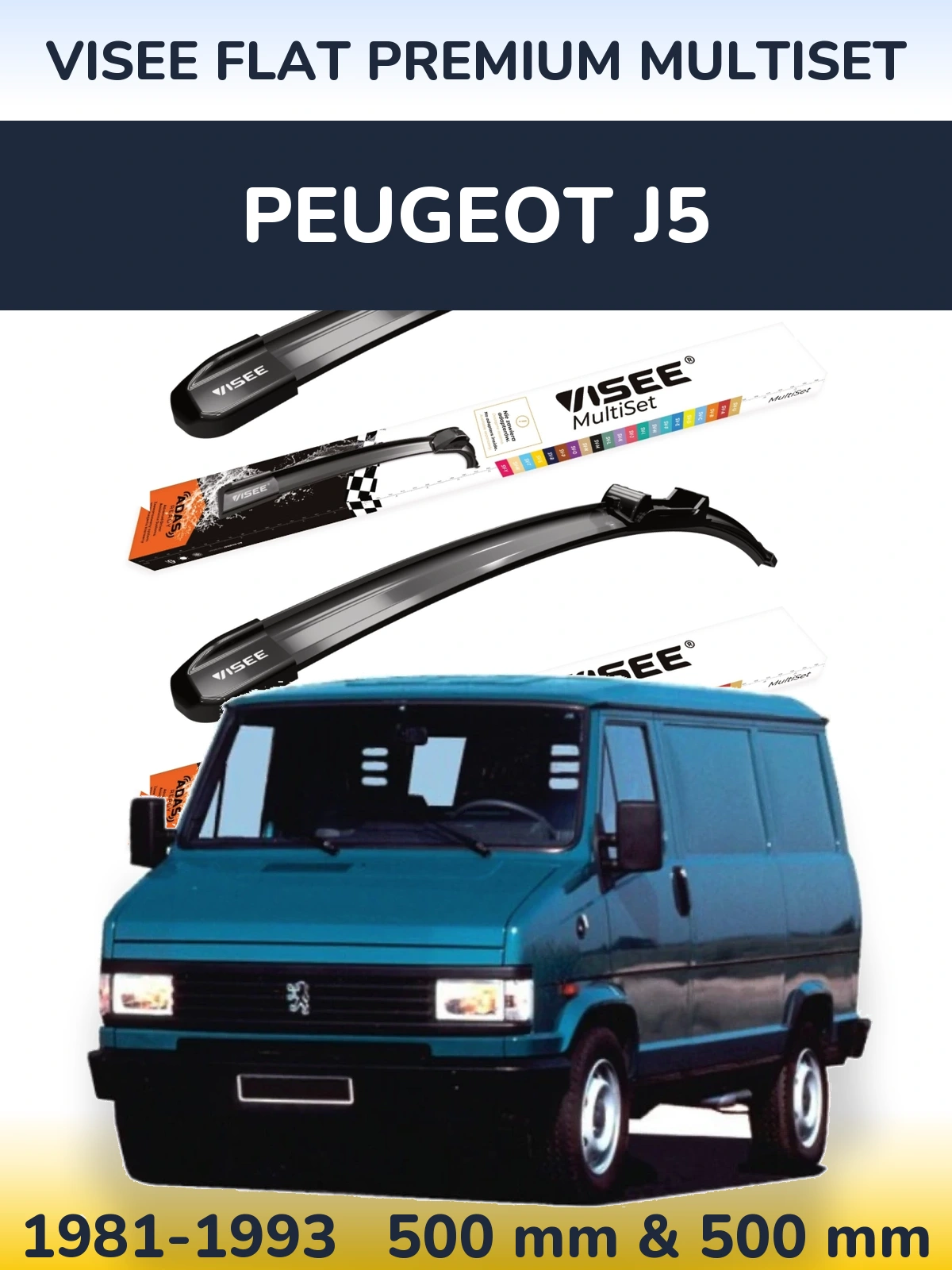 Komplet przednich wycieraczek VISEE FLAT PREMIUM MultiSet 500 & 500 mm do Peugeot J5 1981-1993