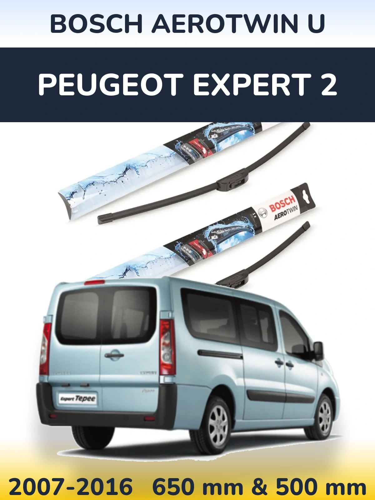 Komplet przednich wycieraczek BOSCH AeroTwin U 650 & 500 mm do Peugeot Expert 2 2007-2016