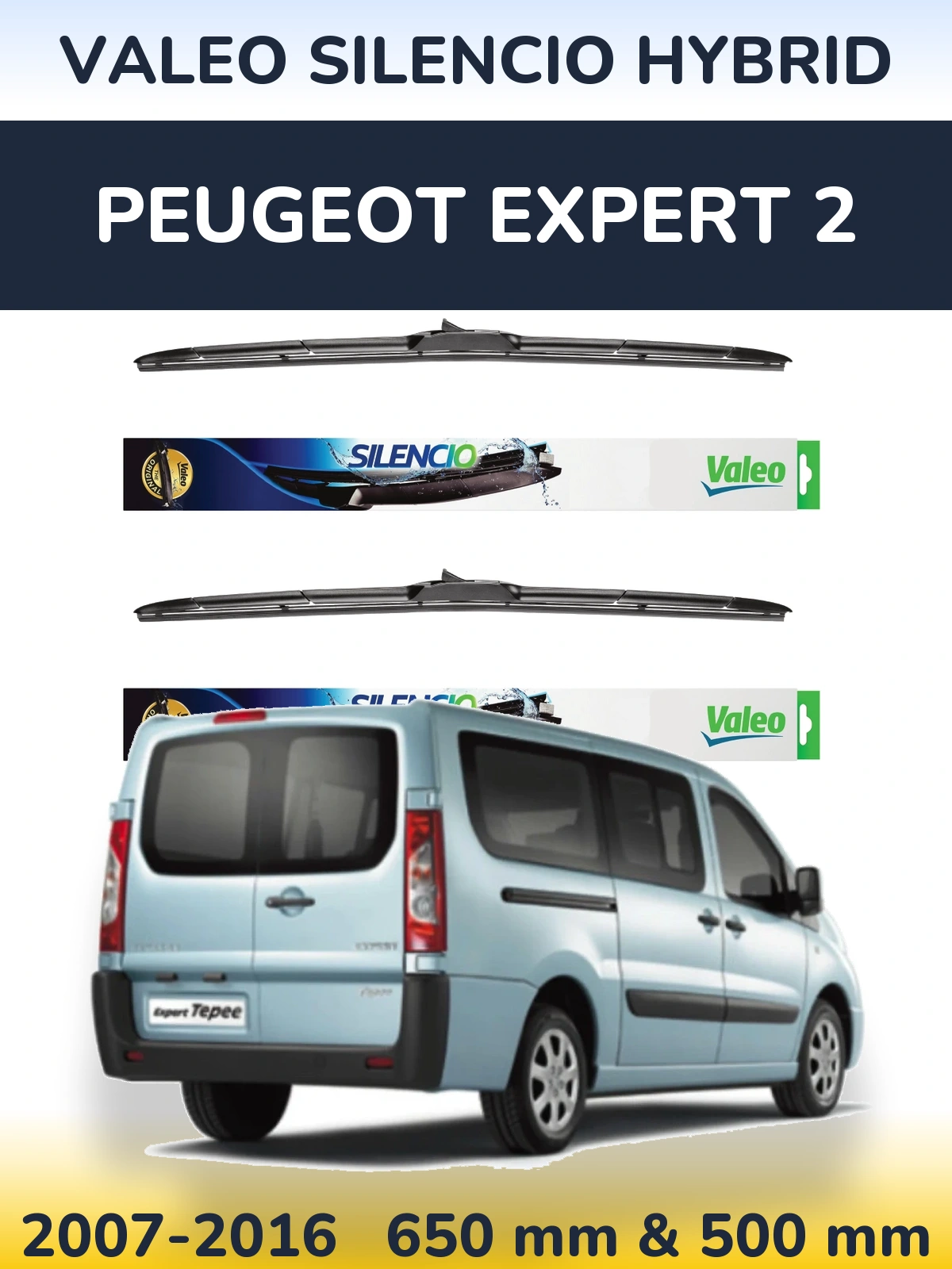 Komplet przednich wycieraczek Valeo Silencio Hybrid 650 & 500 mm do Peugeot Expert 2 2007-2016
