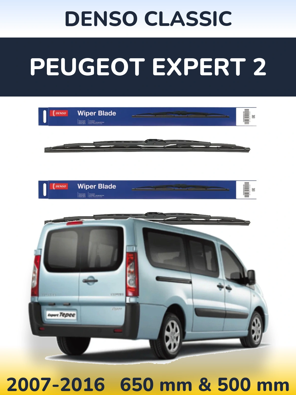 Komplet przednich wycieraczek Denso Classic 650 & 500 mm do Peugeot Expert 2 2007-2016