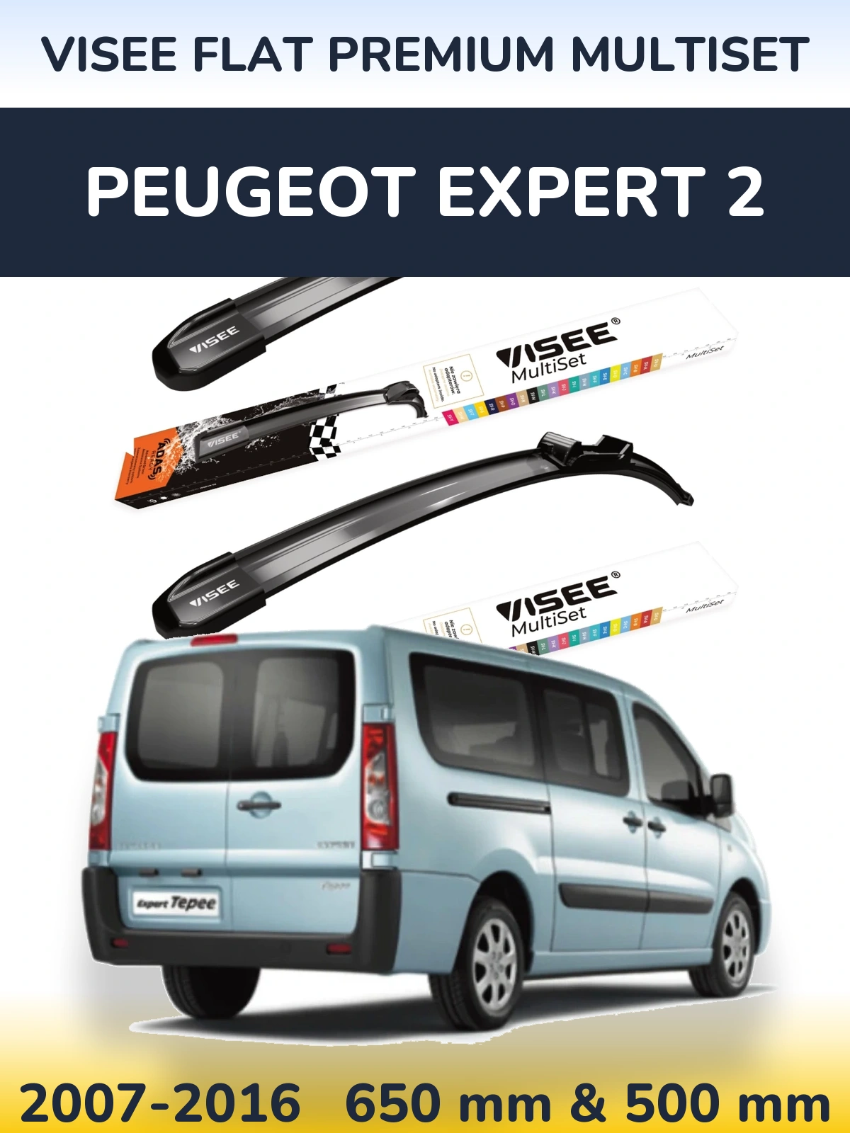 Front wiper blade set VISEE FLAT PREMIUM MultiSet 650 & 500 mm for Peugeot Expert 2 2007-2016