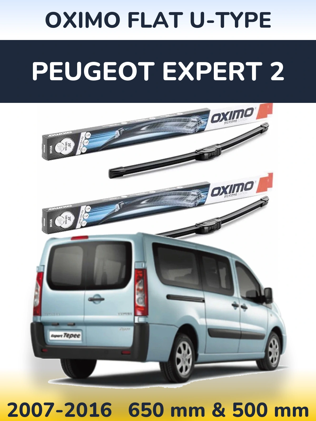 Komplet przednich wycieraczek Oximo Flat U-type 650 & 500 mm do Peugeot Expert 2 2007-2016