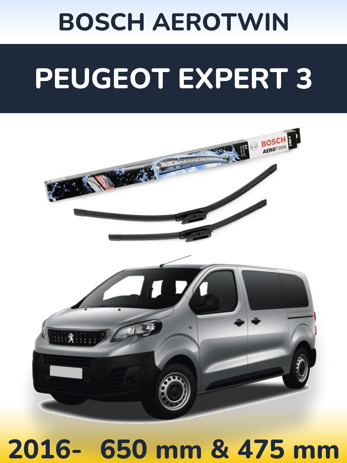Комплект передних дворников BOSCH AeroTwin 650 & 475 мм для Peugeot Expert 3 2016-2026